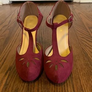 ModCloth Burgundy Vintage t-Strap Pumps